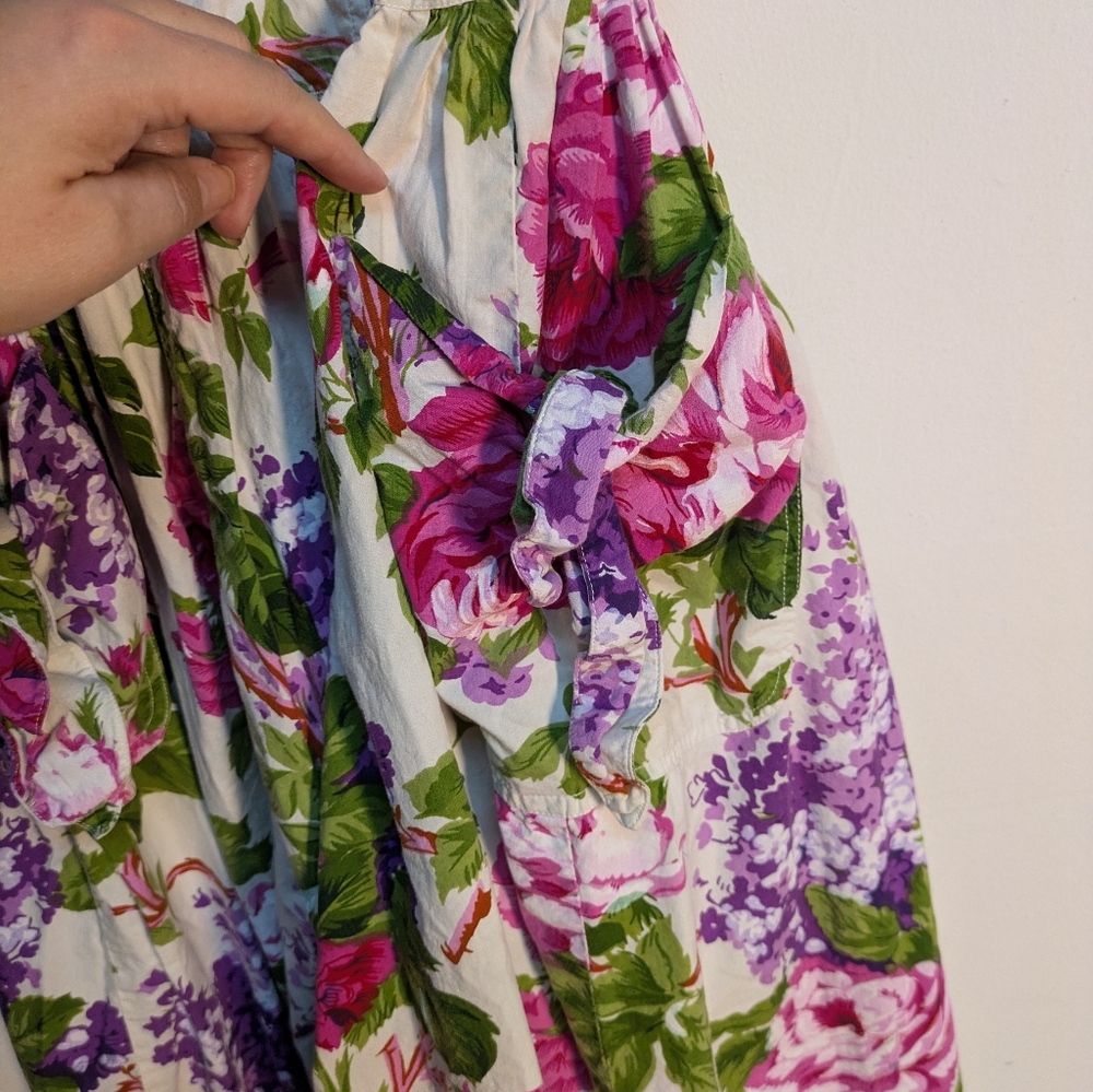 Vintage Early 90s White Pink Purple Floral Dress, Size M - Picture 8 of 13
